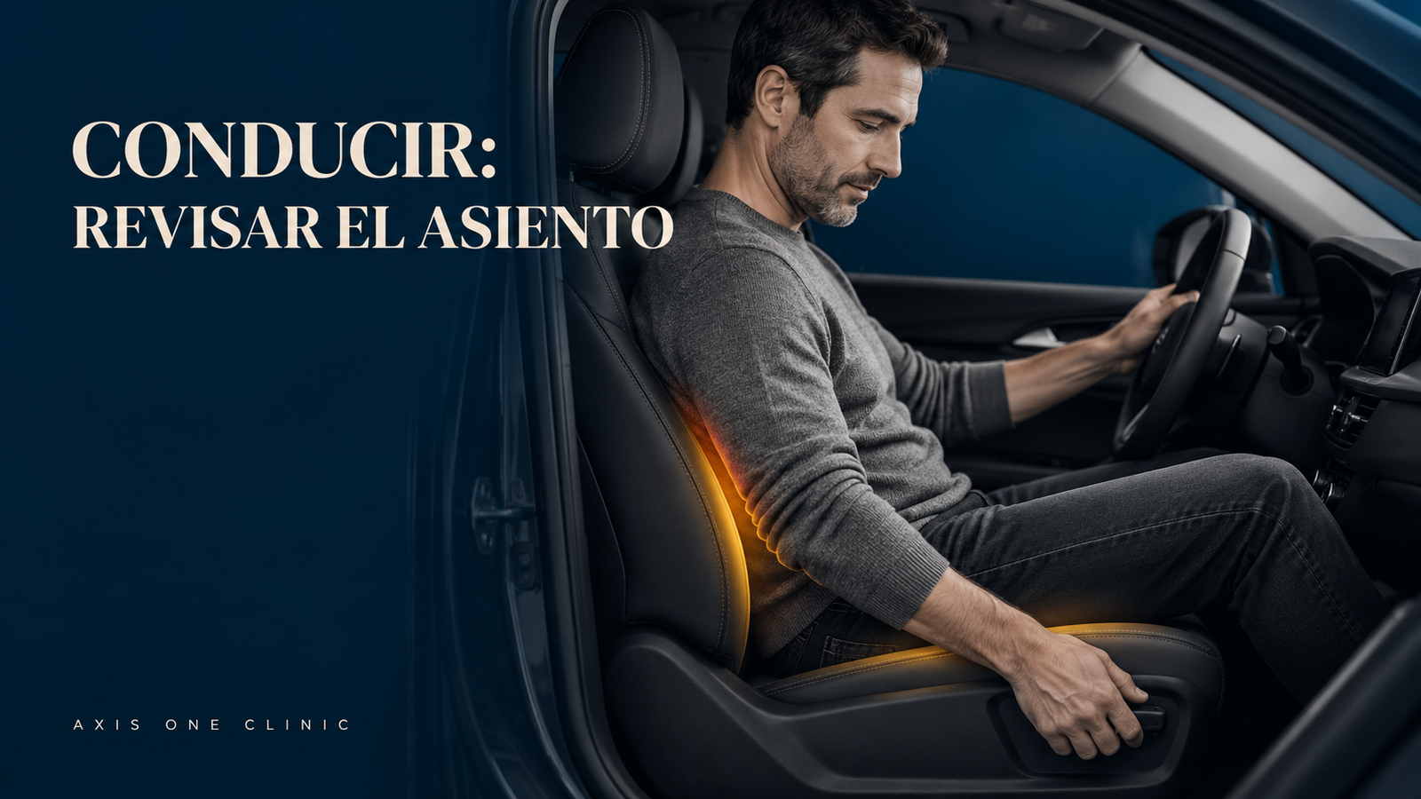 Persona revisando el ajuste del asiento al conducir