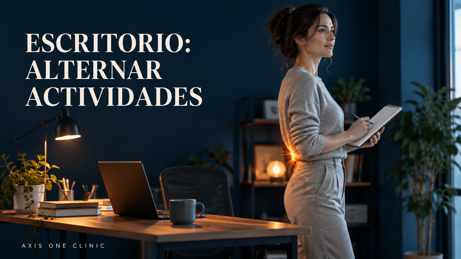 Persona alternando actividades junto al escritorio