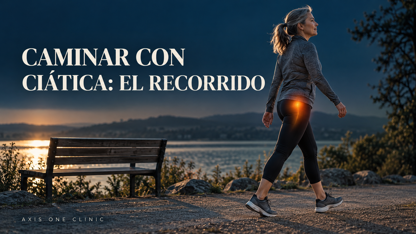 Persona caminando por un recorrido con la zona de la pierna resaltada