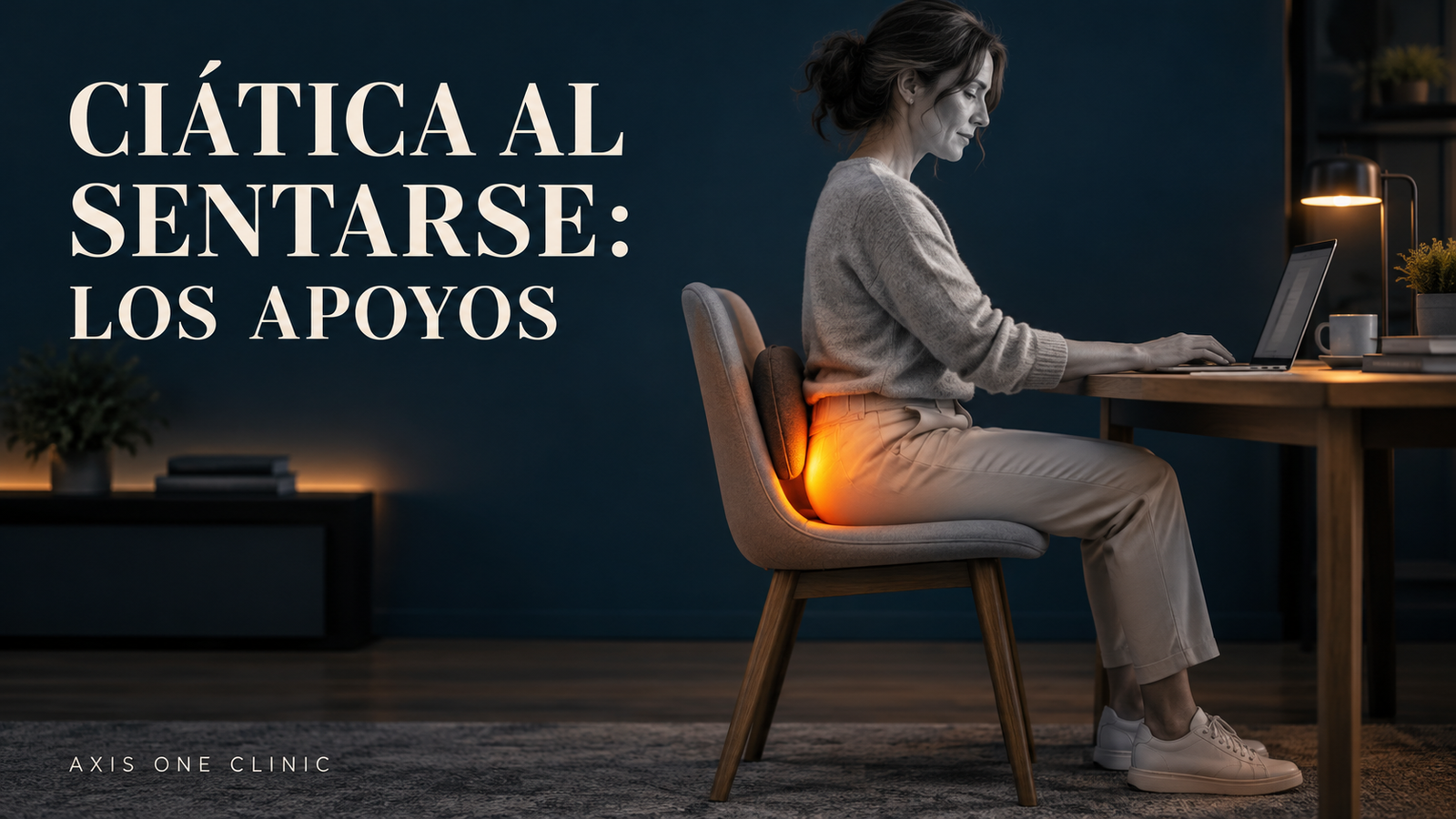 Persona sentada con los apoyos revisados y la pierna resaltada