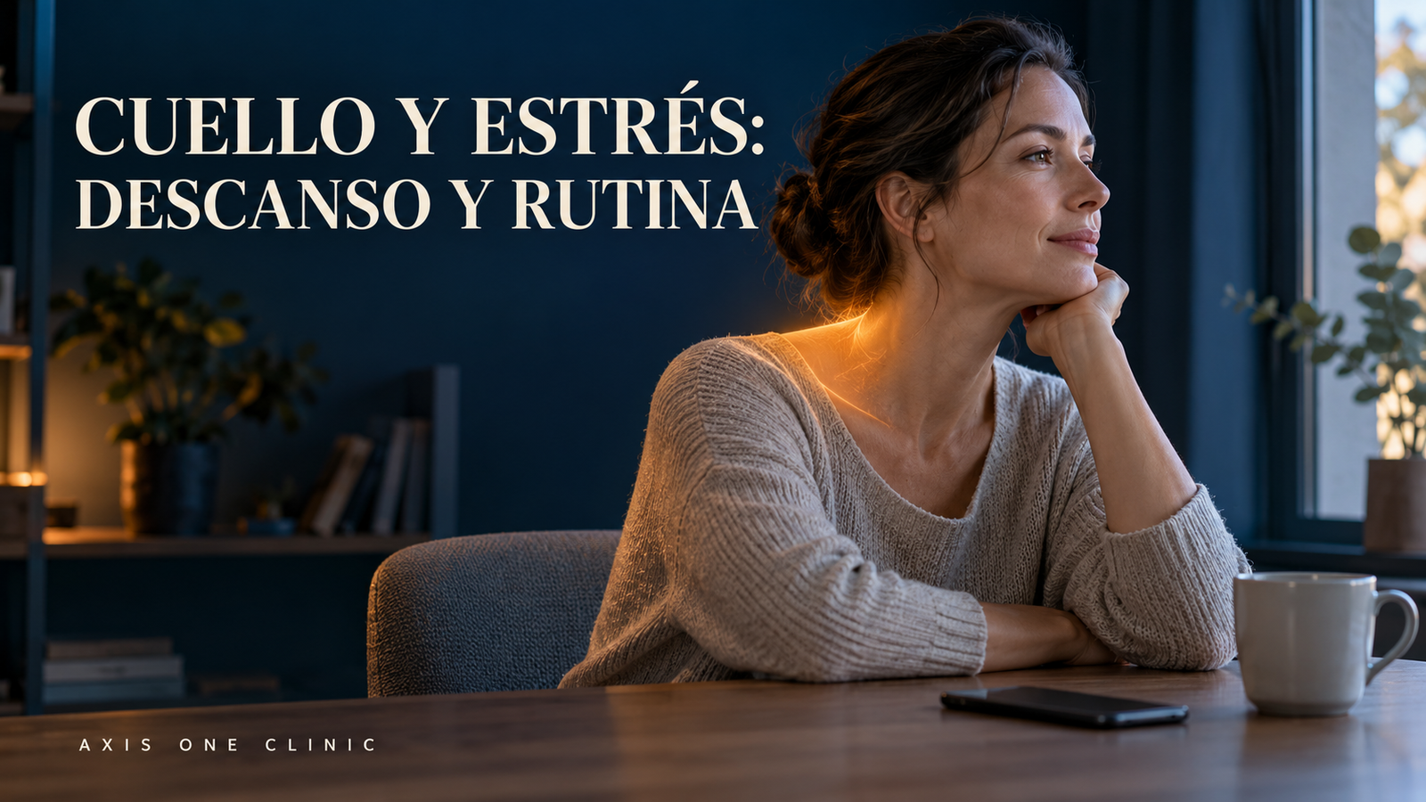 Persona descansando junto a una ventana con la zona del cuello resaltada