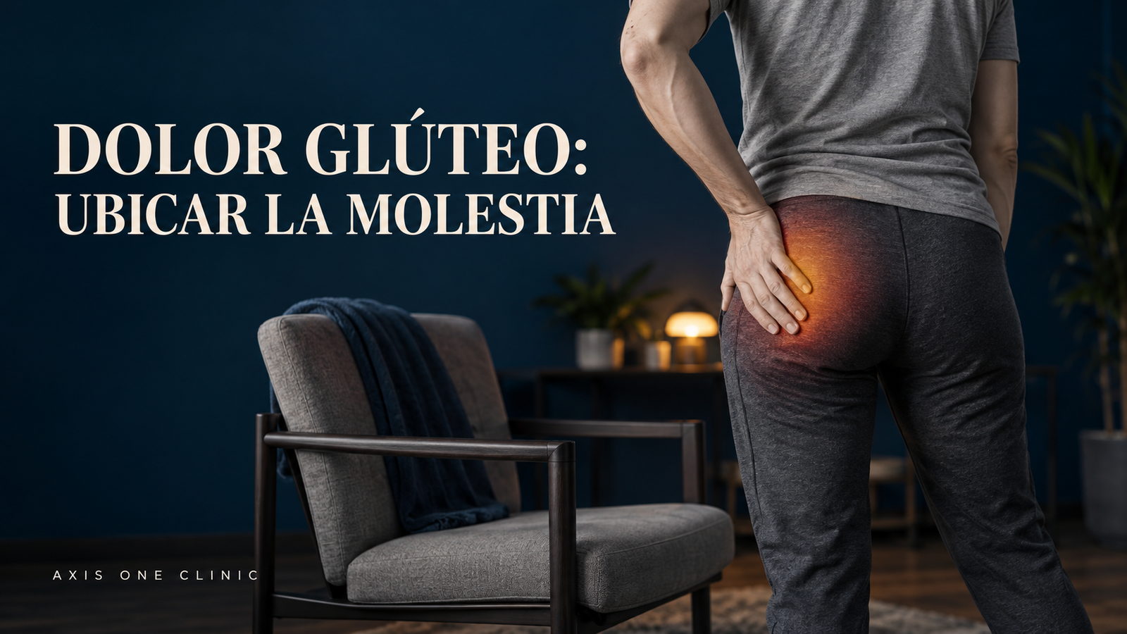 Persona señalando el glúteo junto a una silla
