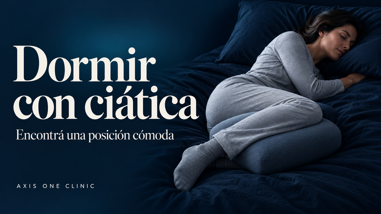 Persona acostada de lado con una almohada entre las piernas para ilustrar el descanso con ciática