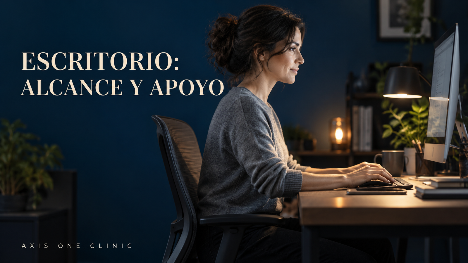 Persona trabajando con el teclado y los apoyos al alcance