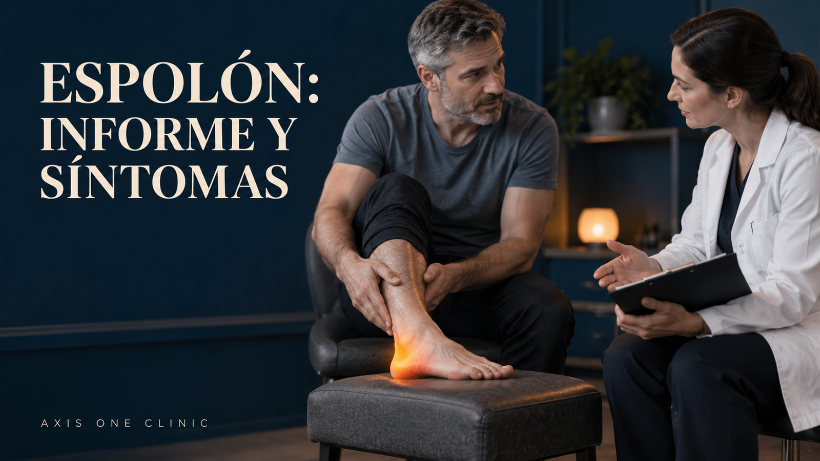 Persona conversando sobre el dolor del talón y los resultados de un informe