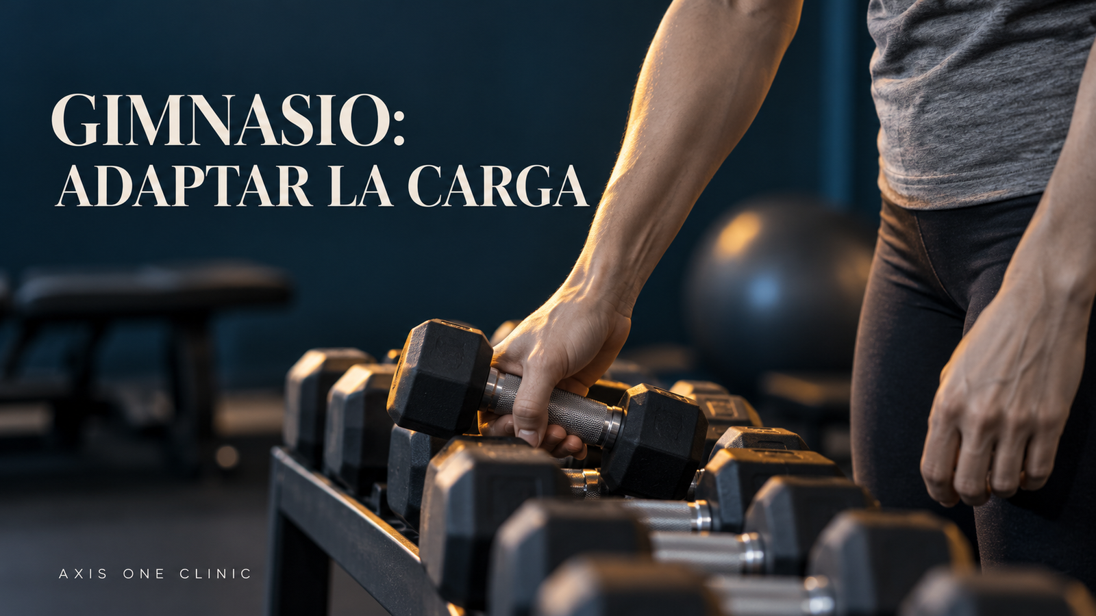 Persona revisando las cargas de entrenamiento junto a material de gimnasio