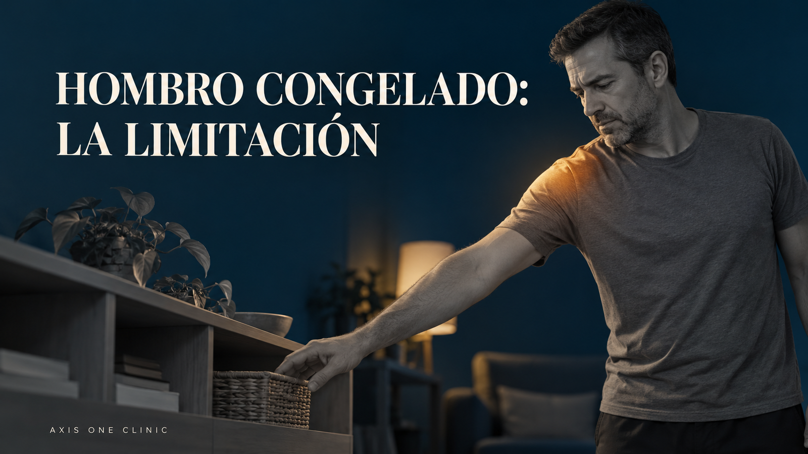 Persona con dificultad para alcanzar un objeto por rigidez del hombro