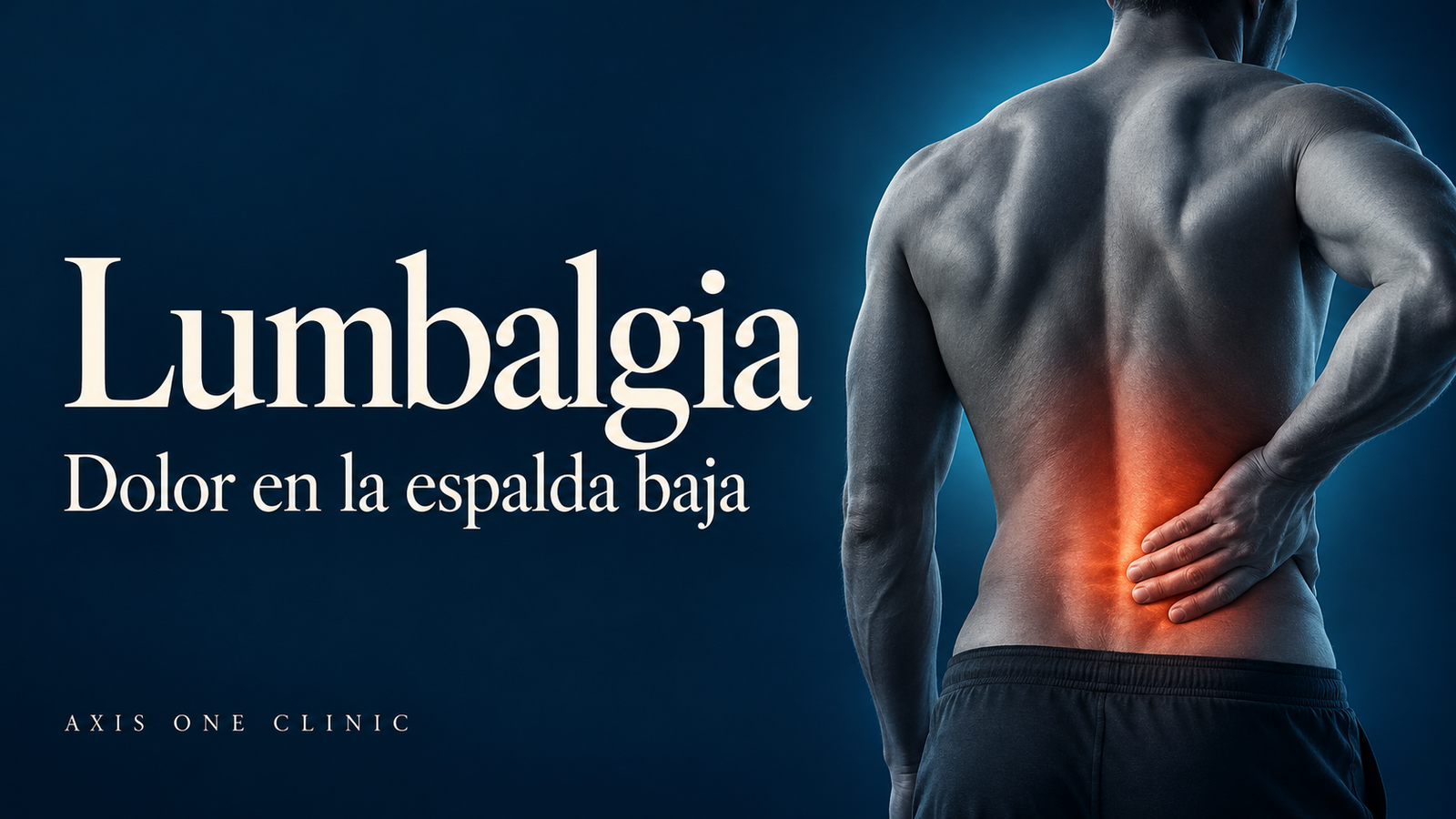 Lumbalgia: zona baja de la espalda resaltada con luz cálida