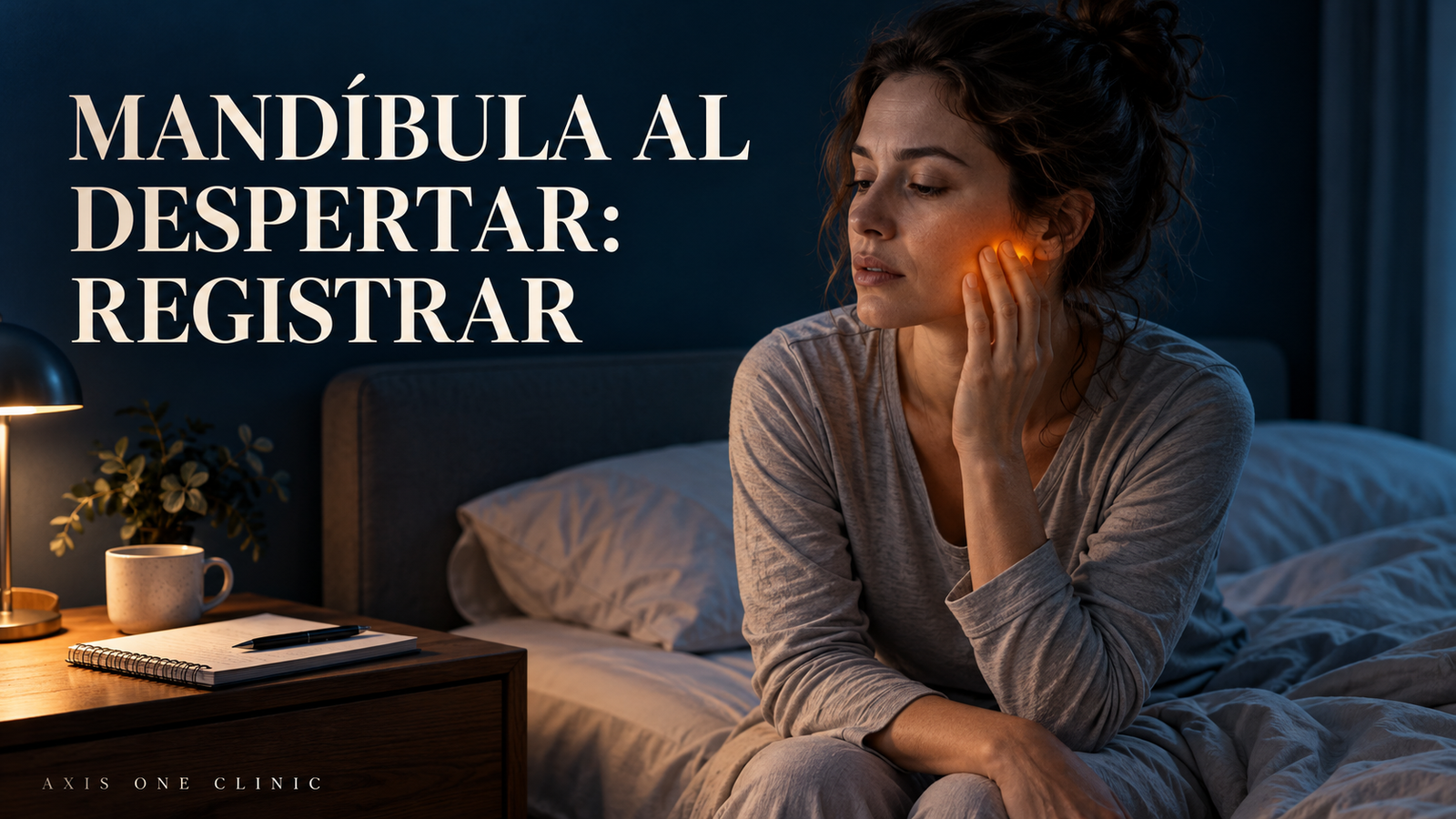 Persona al despertar señalando la zona de la mandíbula