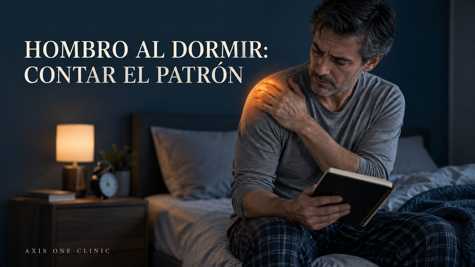 Persona señalando el hombro mientras registra las molestias nocturnas