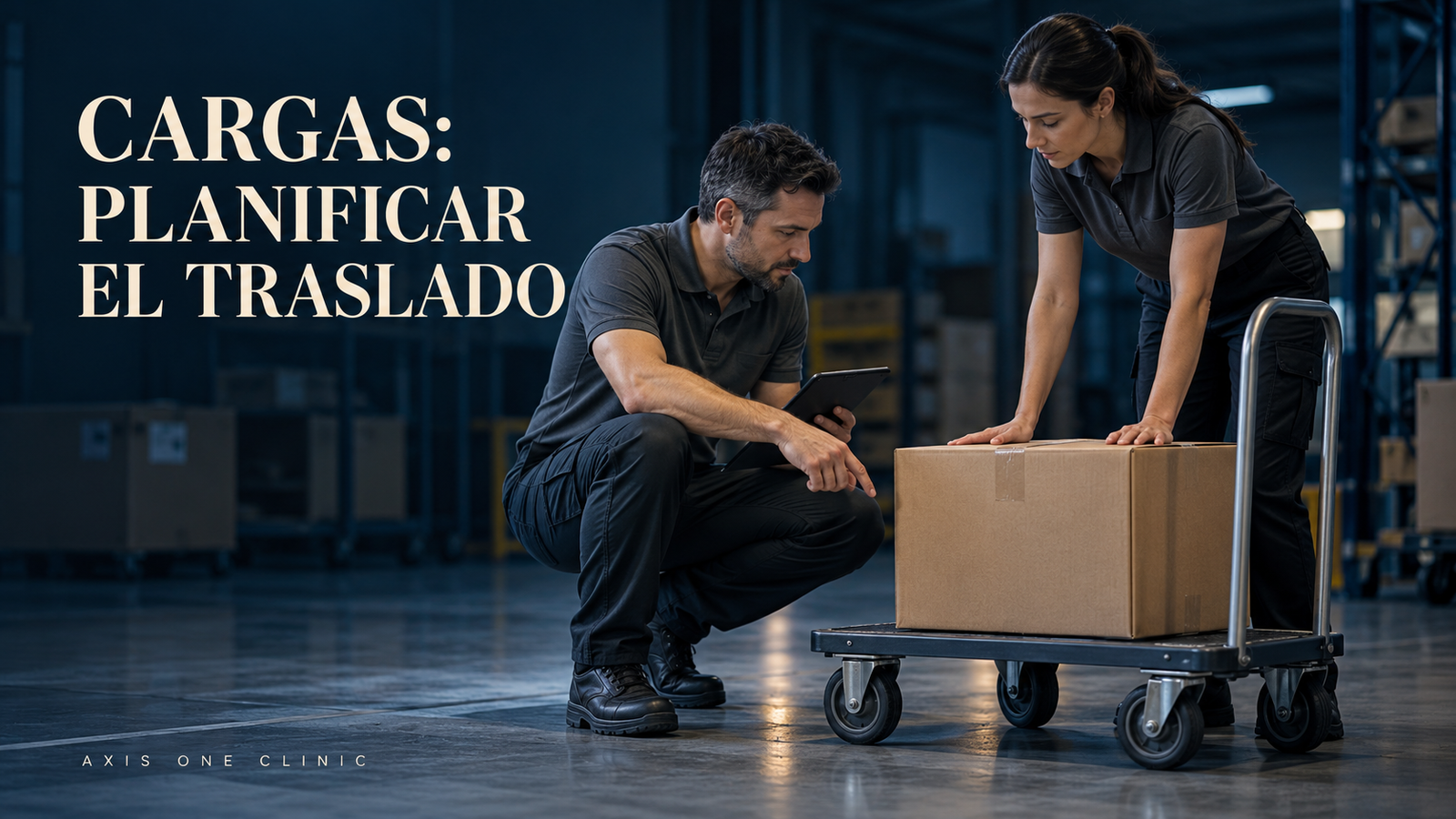 Trabajadores planificando el traslado de una carga