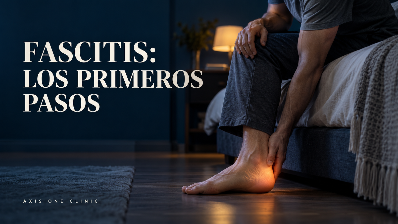 Persona dando los primeros pasos junto a la cama con el talón resaltado