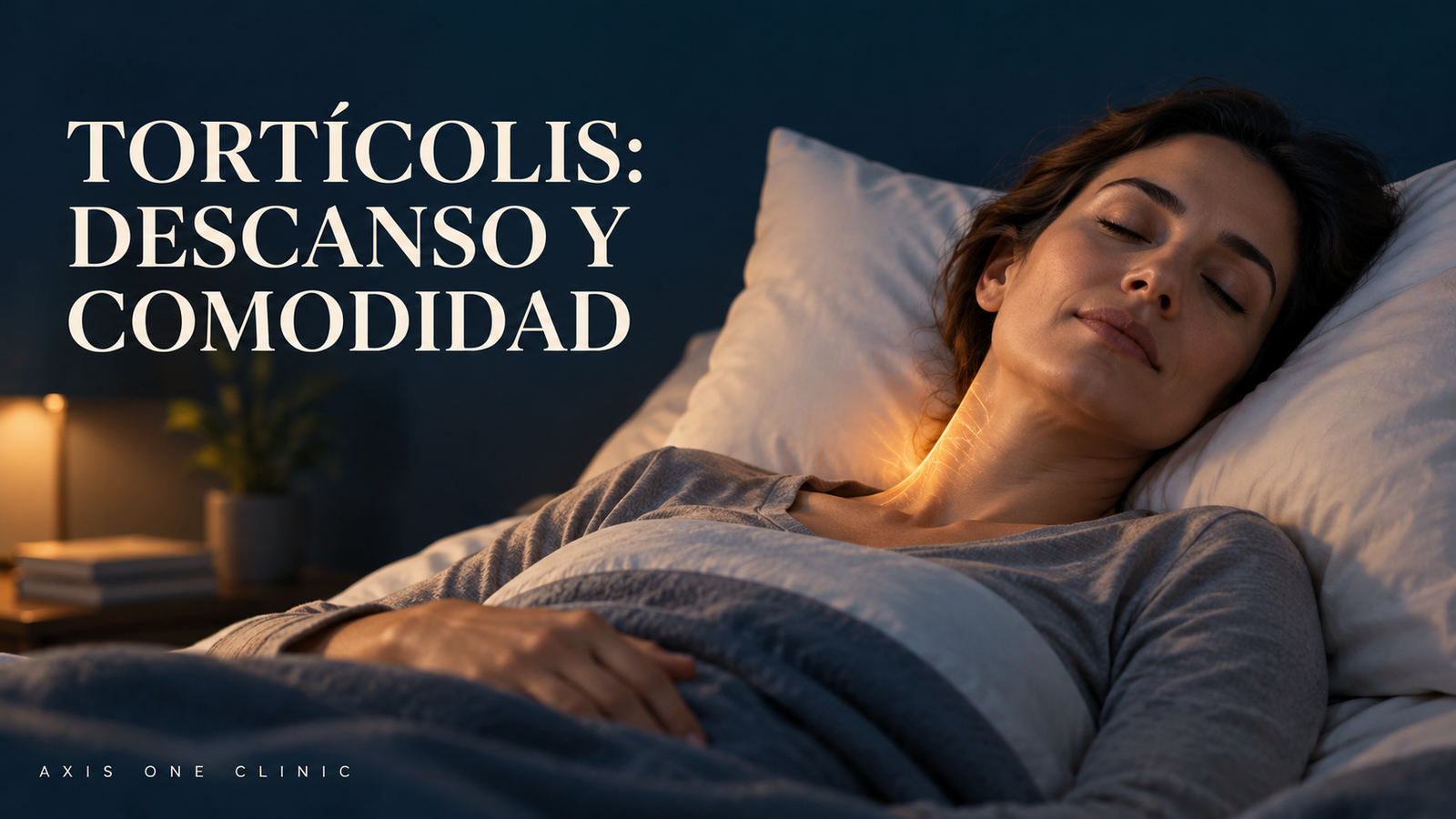 Persona descansando en la cama con el cuello apoyado